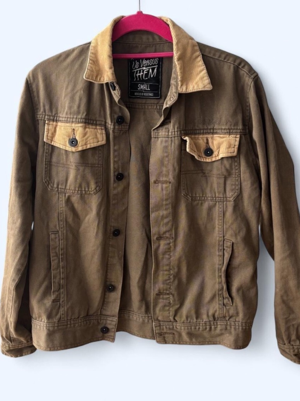 Brown Denim Work Jacket with Corduroy Collar